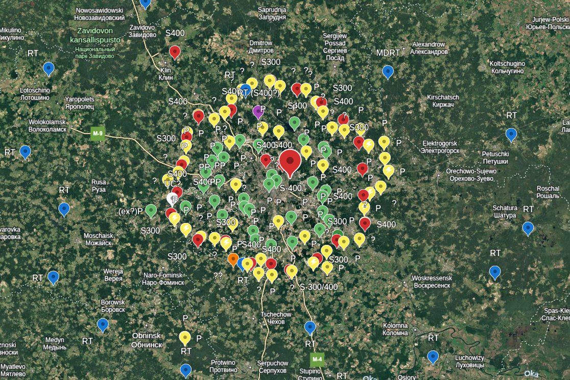 Карта ПВО вокруг Москвы