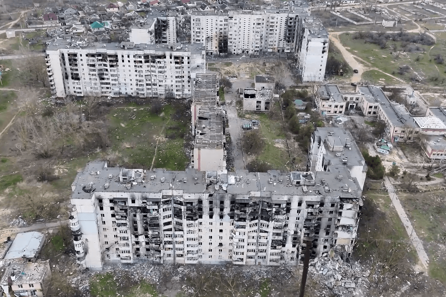 Вид на Олешки сверху, апрель 2026. Фото: 34-я бригада морской пехоты