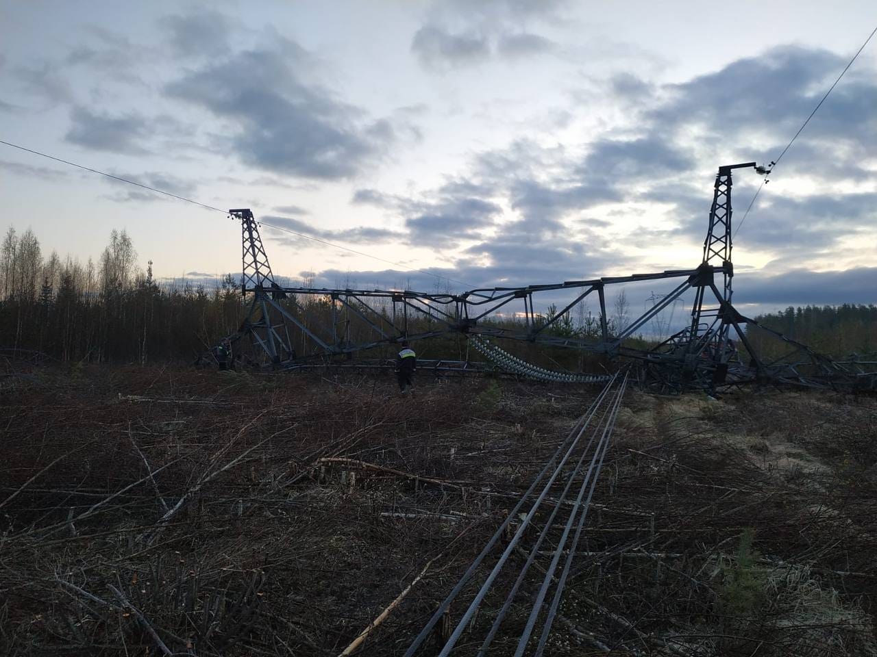 В Ленинградской области подорвали опору ЛЭП